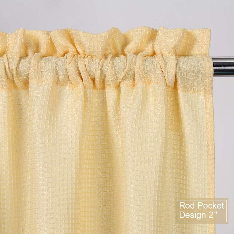 NANAN Tier Curtains,Waffle Woven Textured Short Curtains for Bathroom Waterproof Window Covering for Kitchen - 30" x 24", Yellow, Set of 2 - Image 3